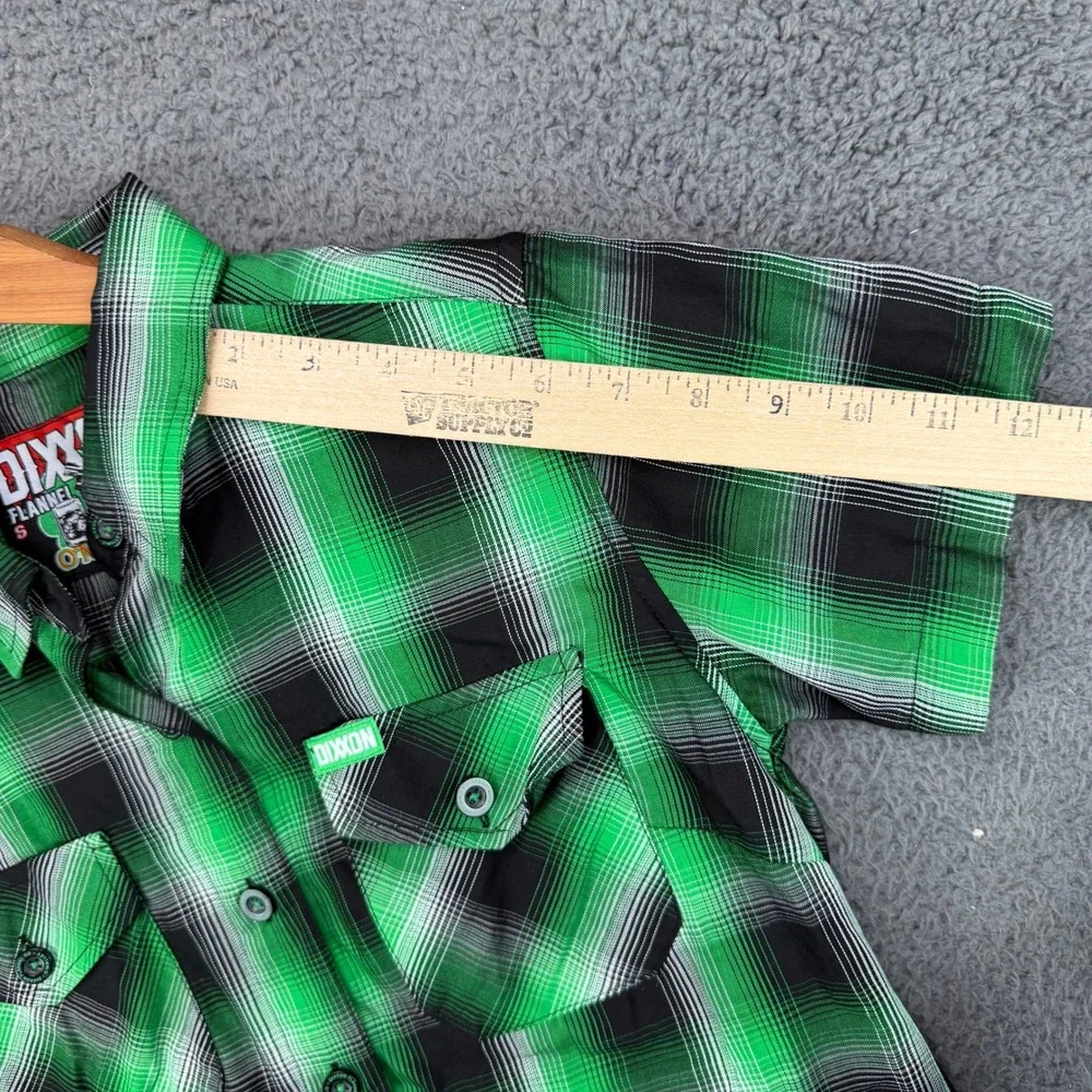 Dixxon Flannel O Malley Kids Small Green Black Plaid Short Sleeve Button Shirt